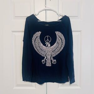 Lauren Moshi Navy Sweatshirt with White Peace Eagle Size Medium